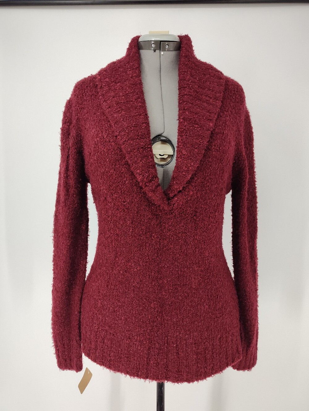 dressbarn Women's Burgundy Shawl-Collar V Neck Sweater Size X Large